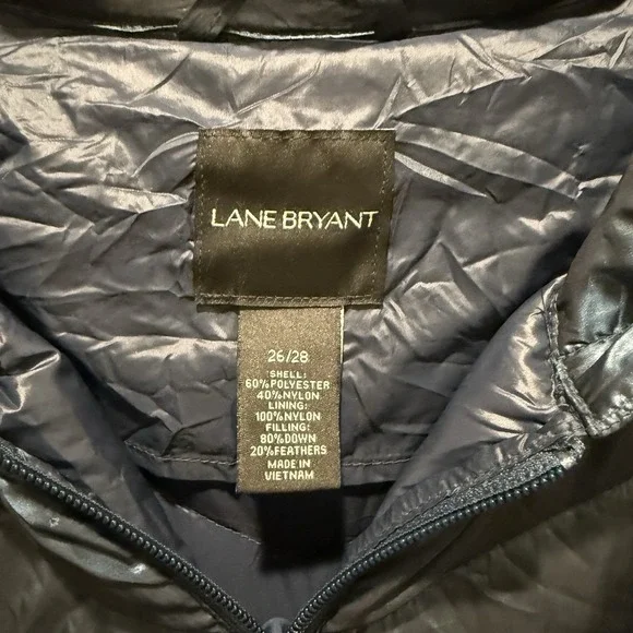 Lane Bryant Women's Down Puffer Jacket Size 26/28 Hooded Black Quilted Coat - Picture 2 of 8